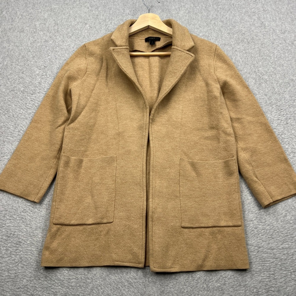 J.Crew Juliette Sweater Blazer Women Small Tan Merino Wool Knit Open Notch Lapel